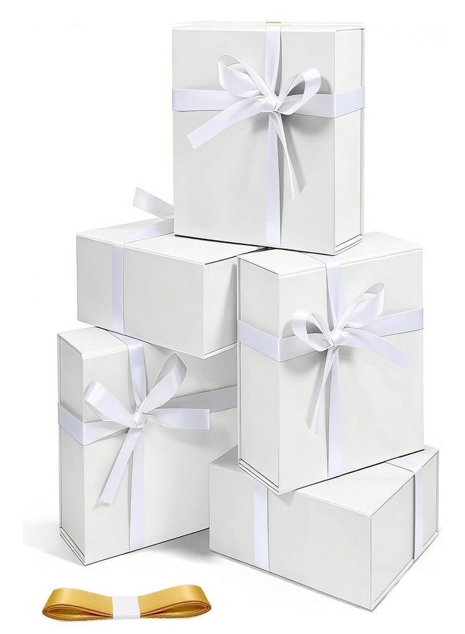 Corsiampoo 5 Pack White Gift Box, 8x7x3 Inches Gift Boxes with Magnetic Lids and Bow Ribbons, Ideal for Valentine's Day, Groomsman Proposal, Wedding, Christmas, Birthday Gift Packaging - Image 1