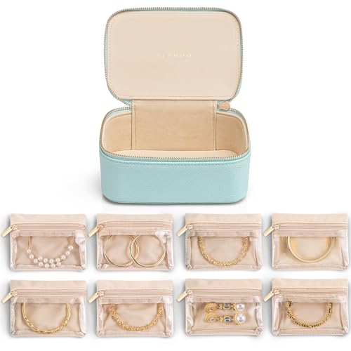 VLANDO Jewelry Travel CaseTravel Jewelry Organizer with Clear Velvet Jewelry Bags 8Pcs Zipper Pouch for Women Girl GiftLake Blue - Image 1