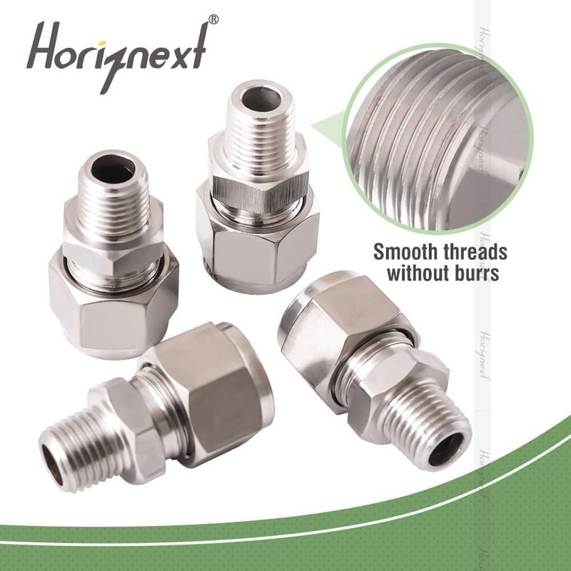 Horiznext Stainless Steel 304 Compression Fitting to connect 3/8 inch OD tube x 3/8 NPT Male thread Coupler, for brass copper stainless steel tubing (2 pcs) - Image 5