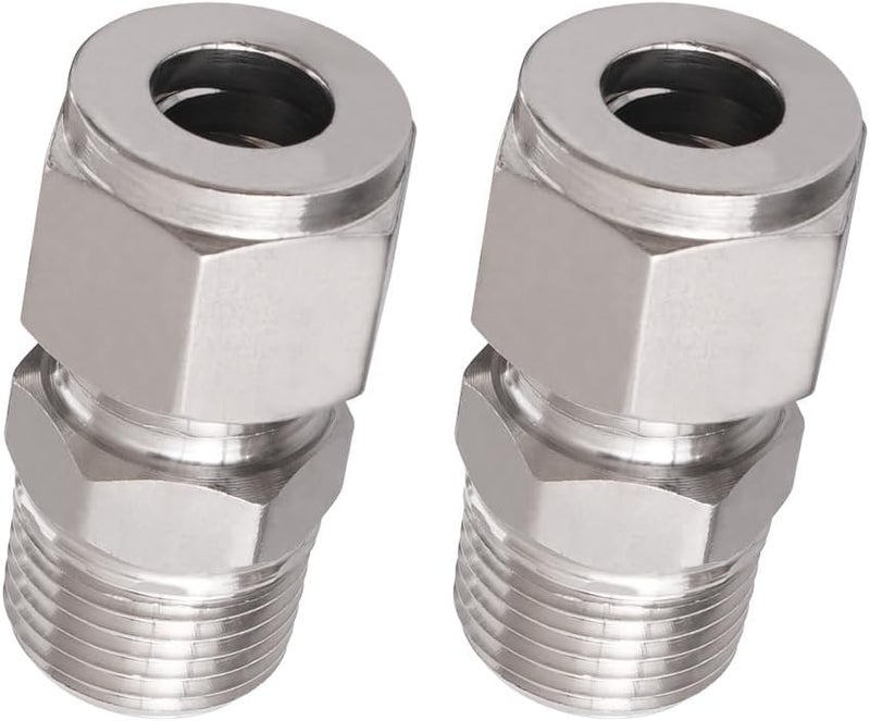 Horiznext Stainless Steel 304 Compression Fitting to connect 3/8 inch OD tube x 3/8 NPT Male thread Coupler, for brass copper stainless steel tubing (2 pcs) - Image 1