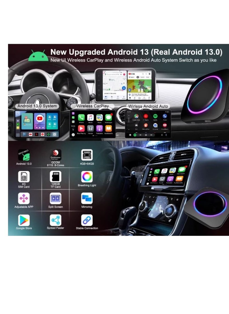 Generic - Android 13 Car Play AI Box, 8GB RAM + 128GB Internal Storage Support Wireless Car Play/Wireless Android Auto, Google Play Store, Netflix, YouTube Online, Nano SIM, Memory Card - Image 1