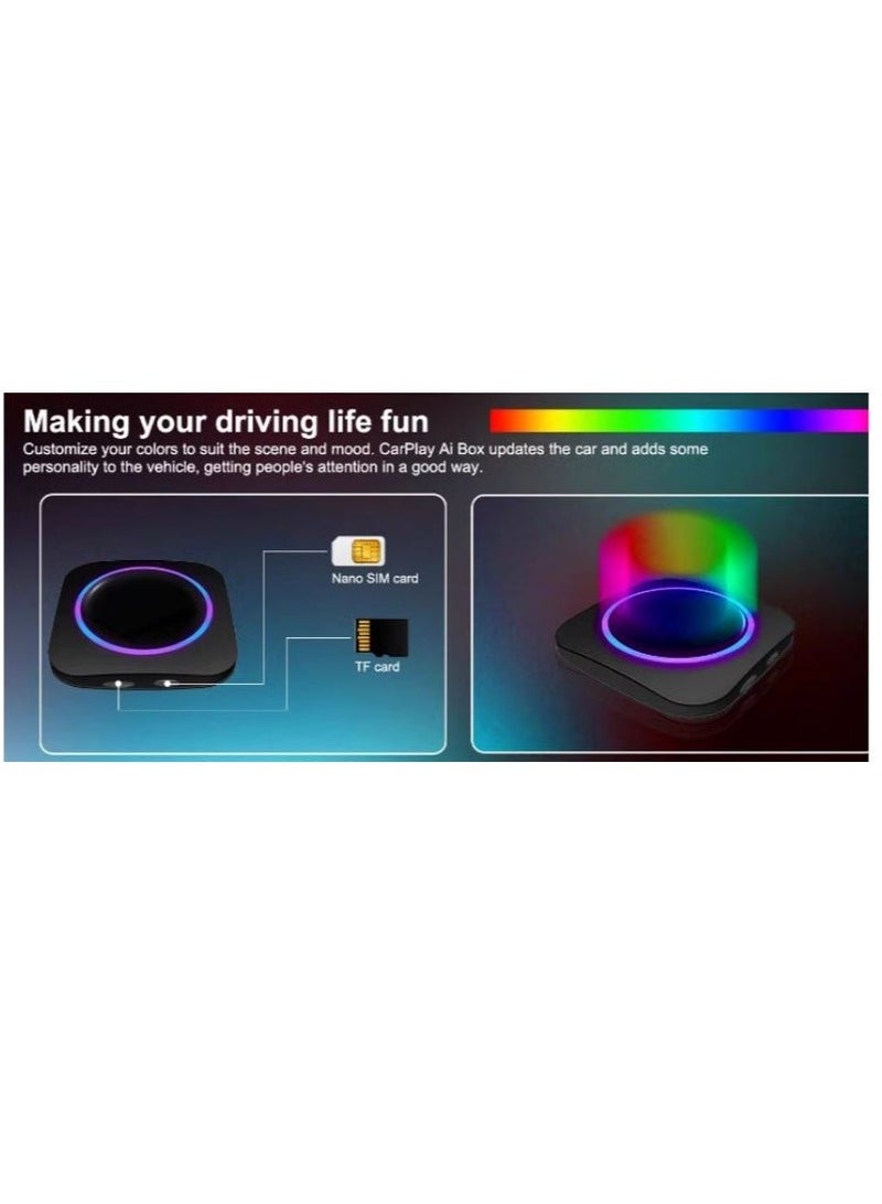 Android 13 Car Play AI Box, 8GB RAM + 128GB Internal Storage Support Wireless Car Play/Wireless Android Auto, Google Play Store, Netflix, YouTube Online, Nano SIM, Memory Card - Image 2