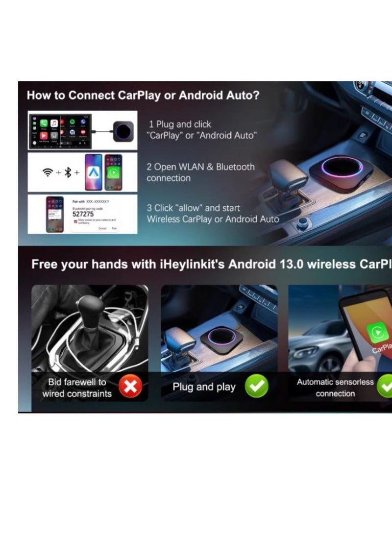 Android 13 Car Play AI Box, 8GB RAM + 128GB Internal Storage Support Wireless Car Play/Wireless Android Auto, Google Play Store, Netflix, YouTube Online, Nano SIM, Memory Card - Image 3