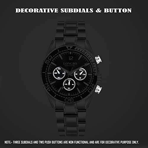 LONGBO Men's Watches Luxury Fashion Casual Dress Waterproof Quartz Wristwatches For Men Stainless Steel Band, Birthday Anniversary Gift For Men (Black Case And Silver Band, Black, Analogue) - Image 4