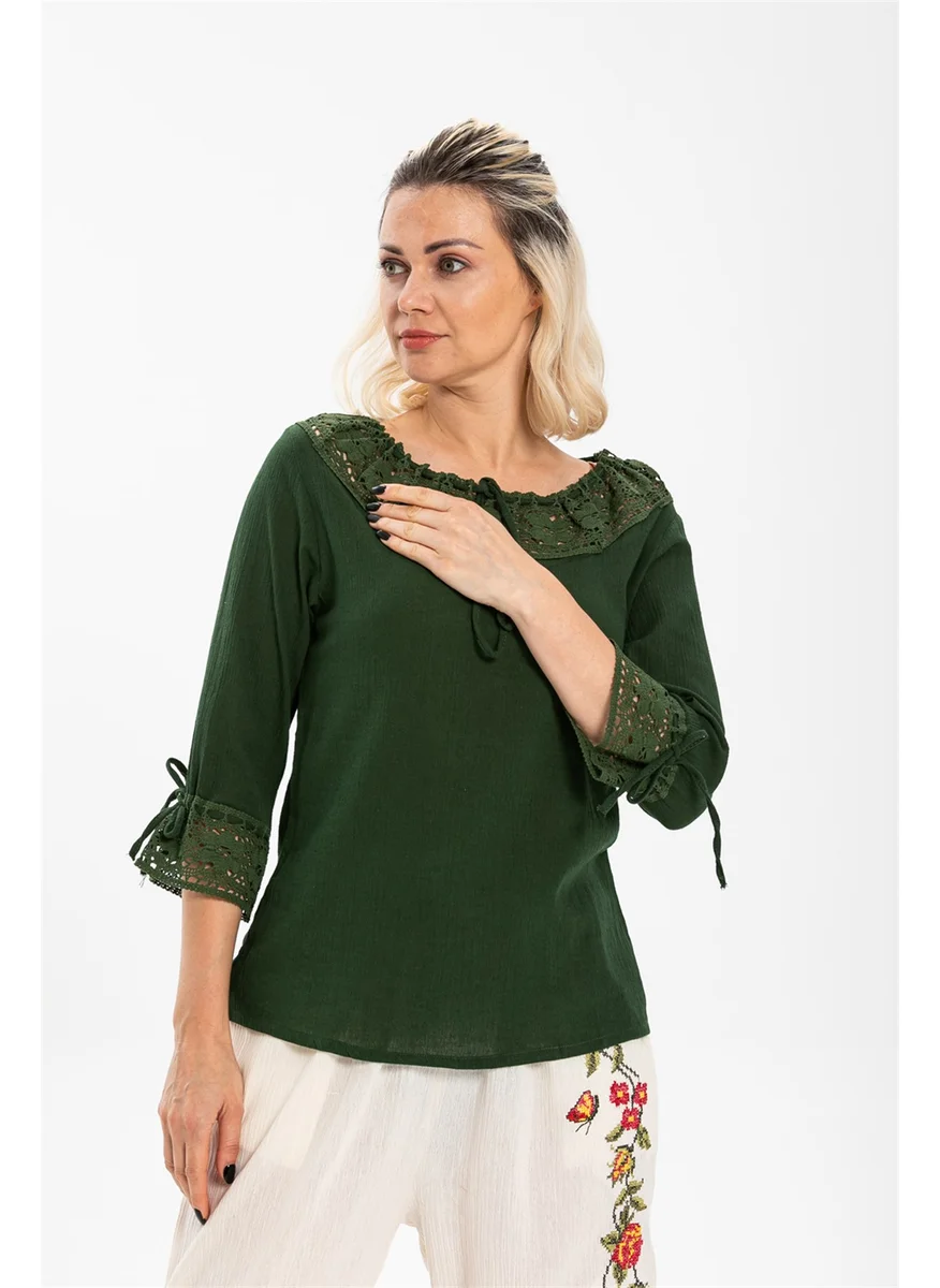 Eliş Şile Bezi Zehra Şile Bezi Bluz Yeşil Ysl