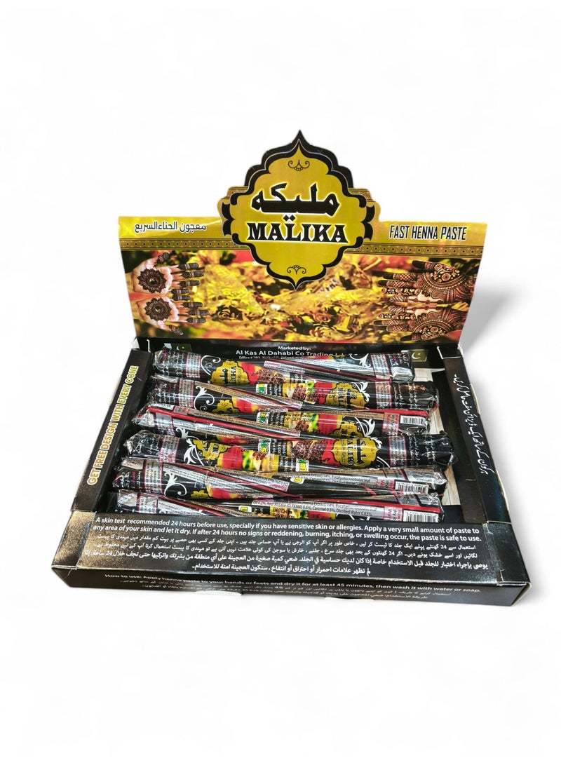 Malika Cone Henna Box Natural Paste 12 Pieces Dark Black - Image 1