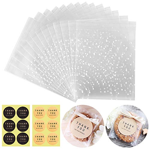 Searik Self Sealing Cookie Bags with Seal 4x6 Inches 4 Mils Individual Self Adhesive Cellophane Plastic Candy Bags for Wedding Party Gift Giving Bakery Chocolate with Thank You Stickers 100 Pcs - Image 2