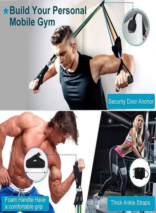 VIULVUK 11-Piece Resistance Band for Full Body Exercise & Stretching | Home Gym Training Kit for Women Workout | Rubber Fitness Bands for Men with Toning Tubes, Door Anchor, Handles, Straps, Carry Bag - Image 4