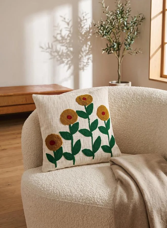 Styli 1-Piece Embroidered Square Cushion Cover 18X18Inches, Cotton