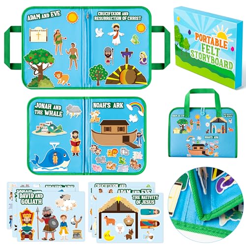 WATINC Portable Board Felt Board Stories Set 6pack Learning Story Board Gift Early Educational Travel Storytelling Interactive Play Kit for School Classroom Kids Toddlers Bible Religious Story - Image 1