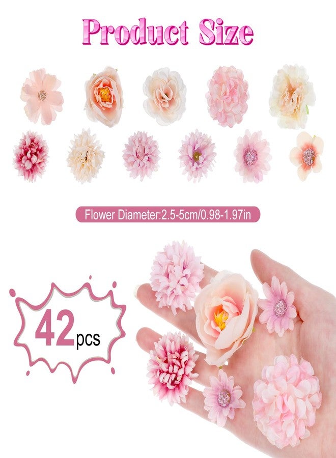 Nogeqi 42PCS Fake Flower Heads, Silk Pink Artificial Flowers for Crafts DIY Wreath, Centerpieces, Home Decoration, Faux Cake Flowers for Wedding Bridal Party Baby Shower Supplies - Image 2