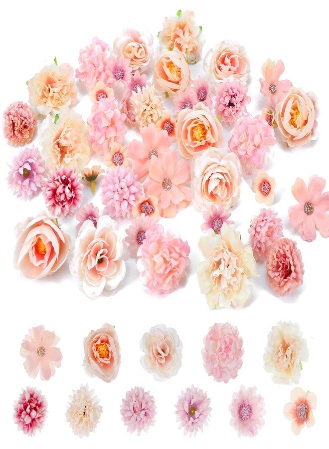 Nogeqi 42PCS Fake Flower Heads, Silk Pink Artificial Flowers for Crafts DIY Wreath, Centerpieces, Home Decoration, Faux Cake Flowers for Wedding Bridal Party Baby Shower Supplies - Image 1