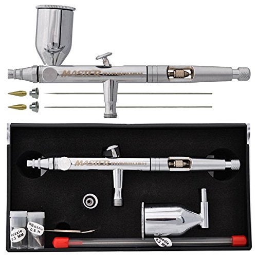 Master Airbrush SB88 Pro Set DualAction Side Feed Airbrush Kit with 3 Nozzle Sets 03 05 08mm Needles Fluid Tips and Air Caps 12 oz Gravity Cup How To Guide Spray Auto Art Hobby Cake