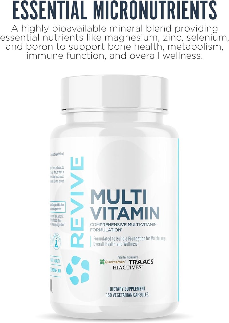 revive مكملات متعددة الفيتامينات للرجال والنساء من ريفيف MD - فيتامينات شاملة تدعم الطاقة والمناعة والصحة العامة مع الفيتامينات الأساسية NAC والزنك والمغنيسيوم والمزيد - 60 كبسولة - Image 2