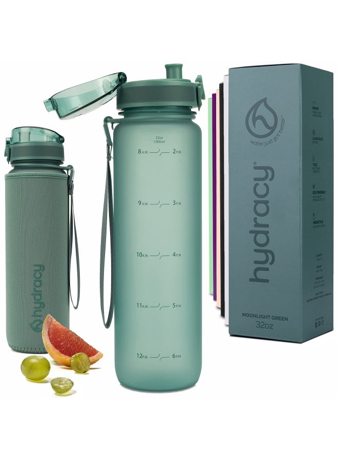 Hydracy Bpa Free Water Bottle With Time Marker - Large  1L  32Oz  Moonlight Green  - Image 1