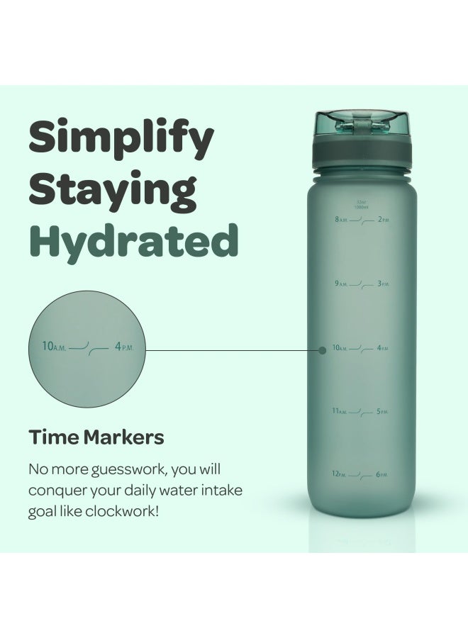 Hydracy Bpa Free Water Bottle With Time Marker - Large  1L  32Oz  Moonlight Green  - Image 2