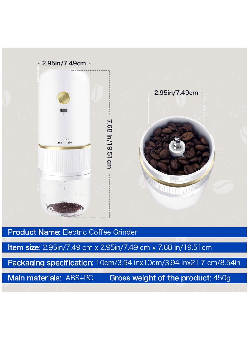 فلوشرينيك مطحنة قهوة محمولة، مطحنة حبوب قهوة كهربائية قابلة لإعادة الشحن مع إمكانية ضبط درجة الخشونة، مطحنة إسبرسو صغيرة لاسلكية، مناسبة للاستخدام المنزلي والسفر والتخييم والمكتب (لون أبيض) - Image 2