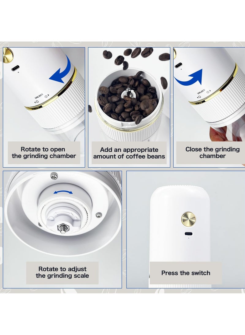 فلوشرينيك مطحنة قهوة محمولة، مطحنة حبوب قهوة كهربائية قابلة لإعادة الشحن مع إمكانية ضبط درجة الخشونة، مطحنة إسبرسو صغيرة لاسلكية، مناسبة للاستخدام المنزلي والسفر والتخييم والمكتب (لون أبيض) - Image 5