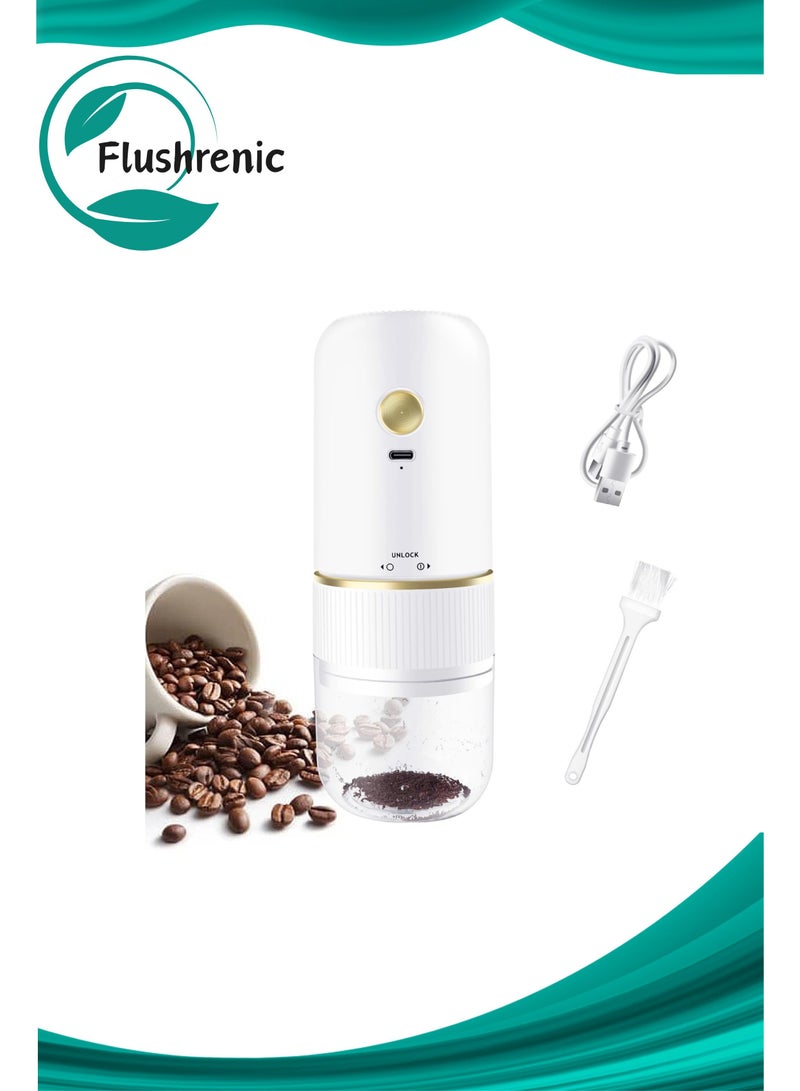 فلوشرينيك مطحنة قهوة محمولة، مطحنة حبوب قهوة كهربائية قابلة لإعادة الشحن مع إمكانية ضبط درجة الخشونة، مطحنة إسبرسو صغيرة لاسلكية، مناسبة للاستخدام المنزلي والسفر والتخييم والمكتب (لون أبيض) - Image 1