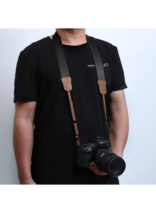 Camera Strap - Double Layer Crazy Horse Cowhide Head Pure Cotton Woven Camera Straps,Adjustable Neck Shoulder Strap for All Cameras,Great Gift for Photographers Black, One Size - Image 5