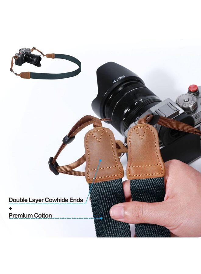 Camera Strap - Double Layer Crazy Horse Cowhide Head Pure Cotton Woven Camera Straps,Adjustable Neck Shoulder Strap for All Cameras,Great Gift for Photographers Black, One Size - Image 2