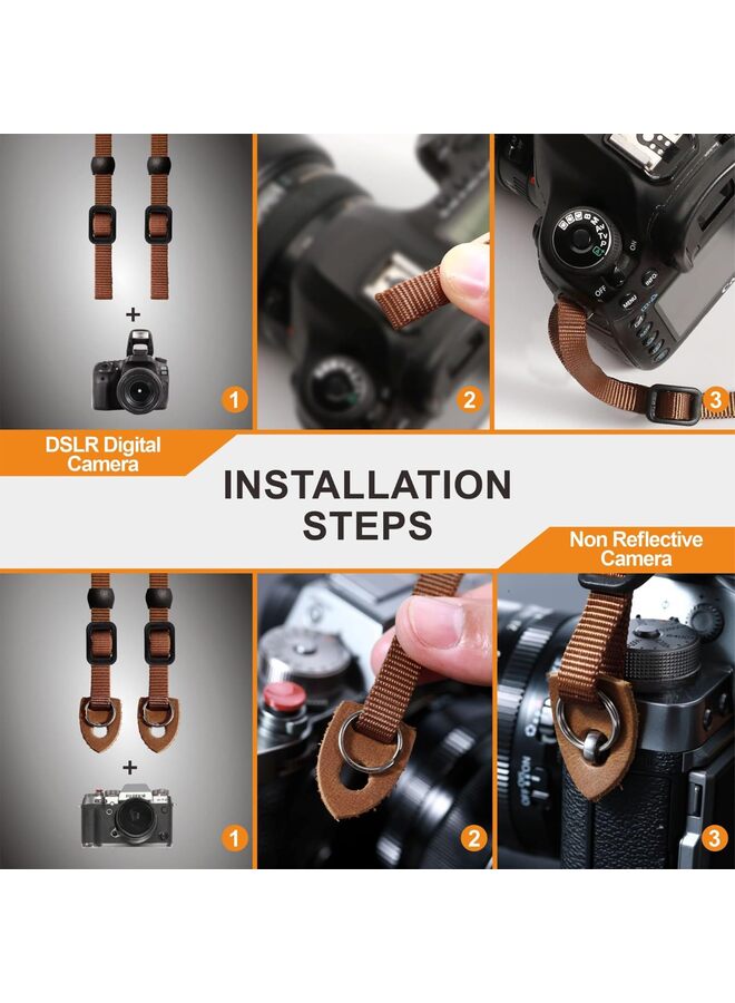 Camera Strap - Double Layer Crazy Horse Cowhide Head Pure Cotton Woven Camera Straps,Adjustable Neck Shoulder Strap for All Cameras,Great Gift for Photographers Black, One Size - Image 3