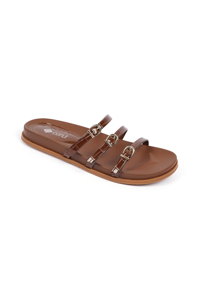 كيوبل Womens three strap Flats Sandals