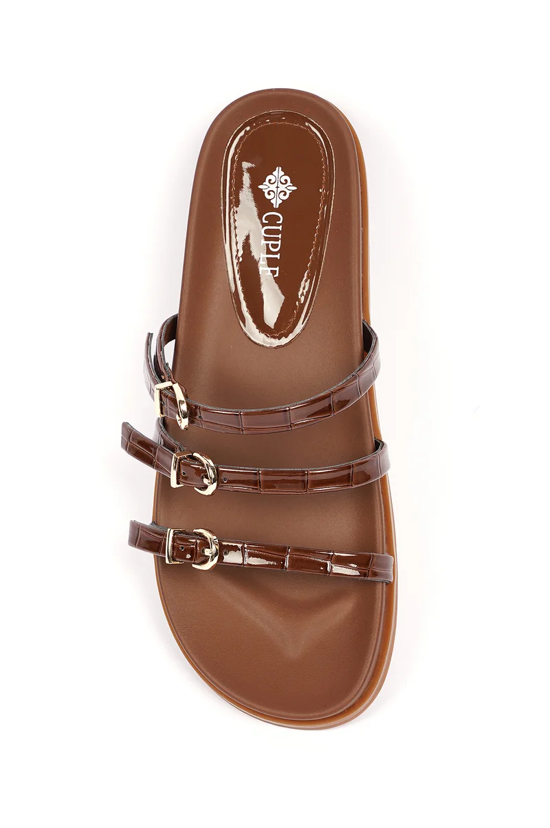 Cuple Womens three strap Flats Sandals