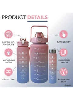 Sprinters - Large 2 Liters 64Oz Bpa Free Multicolor Water Bottle - Leak Proof With Straw, Motivational Quote And Time Marker, Anti Slip For Sports,Fitness, Gym (Pink/Blue Pack Of 3)  - Image 2