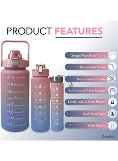 Sprinters - Large 2 Liters 64Oz Bpa Free Multicolor Water Bottle - Leak Proof With Straw, Motivational Quote And Time Marker, Anti Slip For Sports,Fitness, Gym (Pink/Blue Pack Of 3)  - Image 3