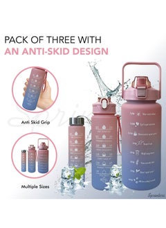 Sprinters - Large 2 Liters 64Oz Bpa Free Multicolor Water Bottle - Leak Proof With Straw, Motivational Quote And Time Marker, Anti Slip For Sports,Fitness, Gym (Pink/Blue Pack Of 3)  - Image 5