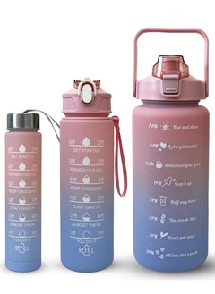 Sprinters - Large 2 Liters 64Oz Bpa Free Multicolor Water Bottle - Leak Proof With Straw, Motivational Quote And Time Marker, Anti Slip For Sports,Fitness, Gym (Pink/Blue Pack Of 3)  - Image 1