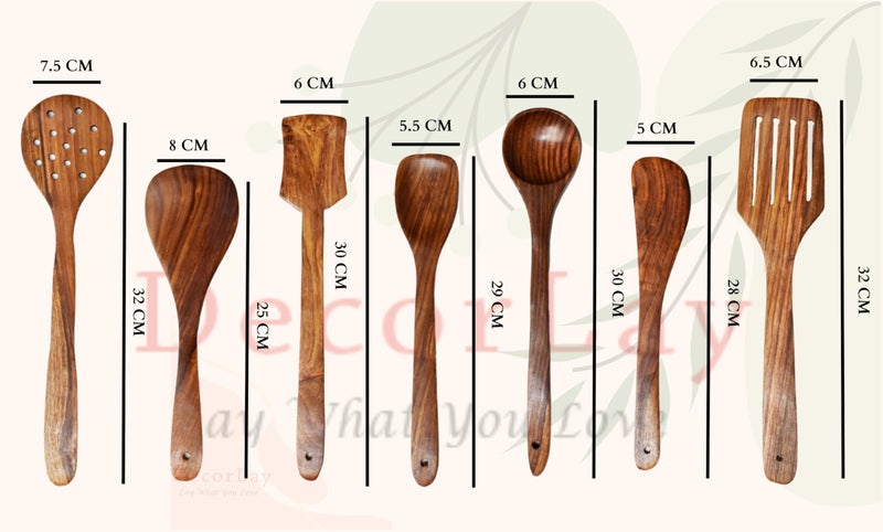 Decorlay Natural Wooden Spoon Set For Cooking Includes Frying Serving Spatula Chapati Dessert Rice Spoons Wooden For Nonstick Cookware Kitchen Utensils And Cooking Spoon Set Of 7 - 35.56 Cm - Image 3