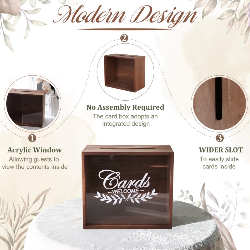 OurWarm Wooden Card Box for Reception, Money Gift Card Box, Card Storage Box for Wedding Decorations and Party Gifts - Image 5
