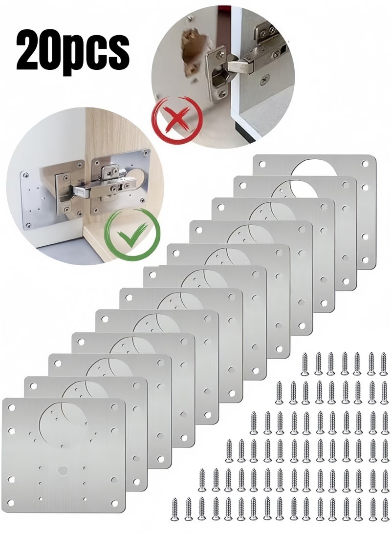 Angola Panda 20PCS Cabinet Hinge Repair Plate, Stainless Steel Hinge Repair Brackets Kit with Fixing Screws, Cabinet Hinge Repair Plate for Kitchen Cupboard Door - Image 1