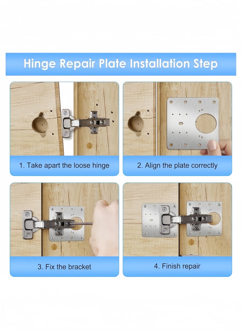 Angola Panda 20PCS Cabinet Hinge Repair Plate, Stainless Steel Hinge Repair Brackets Kit with Fixing Screws, Cabinet Hinge Repair Plate for Kitchen Cupboard Door - Image 3