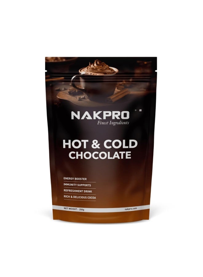 NAKPRO Hot & Cold Chocolate Drink Powder Mix, 250g | No Preservatives, Added Vitamins & Minerals for Immunity Support | Vegan & Gluten Free | Thick & Chocolatey Drink - Image 1