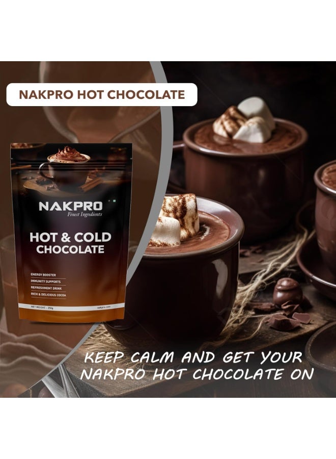 NAKPRO Hot & Cold Chocolate Drink Powder Mix, 250g | No Preservatives, Added Vitamins & Minerals for Immunity Support | Vegan & Gluten Free | Thick & Chocolatey Drink - Image 2