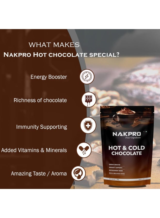 NAKPRO Hot & Cold Chocolate Drink Powder Mix, 250g | No Preservatives, Added Vitamins & Minerals for Immunity Support | Vegan & Gluten Free | Thick & Chocolatey Drink - Image 3