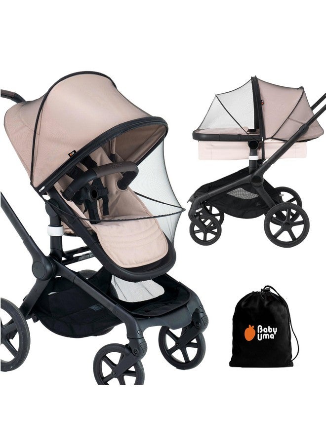 Baby Uma شبكة البعوض للأطفال أومّا لعربة الأطفال - غطاء شبكة بعوض عالمي لعربة الأطفال، شبكة حشرات 3D قابلة للتنفس ومقاومة للتمزق مع نافذة بسحاب (+ حقيبة سفر) - Image 1
