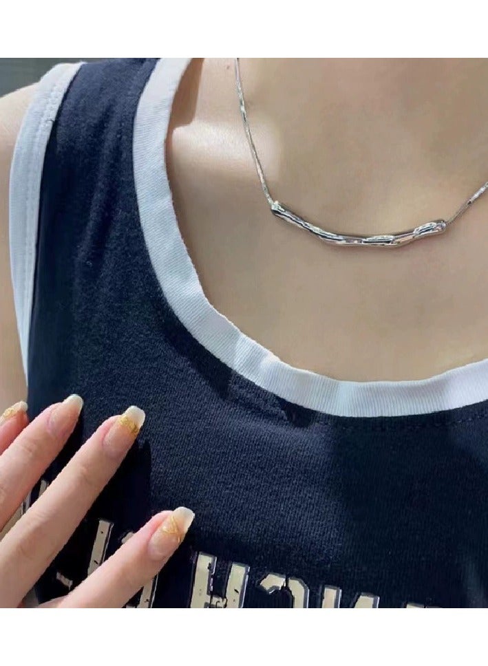 Goolsky قلادة تجاعيد معدنية غير منتظمة للنساء - تصميم بسيط من دفعات صغيرة لربيع/صيف، سلسلة عظمة الترقوة بتدرجات باردة من INS - Image 3