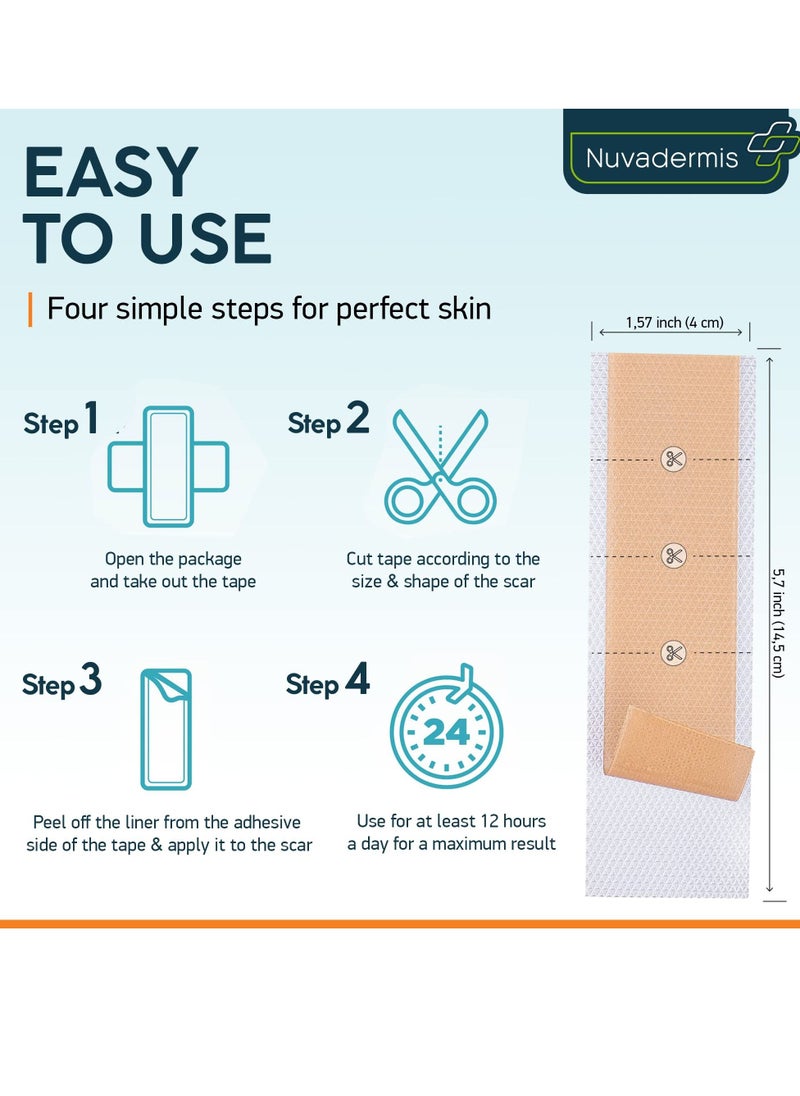 Nuvadermis NUVADERMIS Silicone Scar Sheets - Dermatologically Tested in USA - As Surgical Cream, Gel, Tape, Strips, Patches - Keloid, C-Section, Tummy Tuck - Surgery Scars Removal Treatment - 4 Pack 5.7"x1.57"  - Image 2