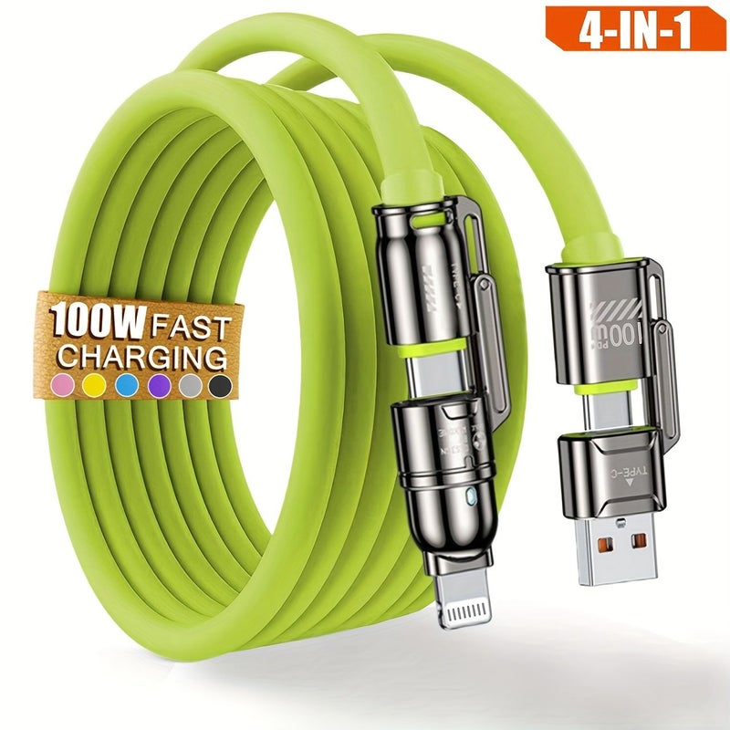 4 In 1 Blue 2m 6.6ft 100W Ultra Fast Charging Cable for Mobile Phones Tablets Laptops - Image 1