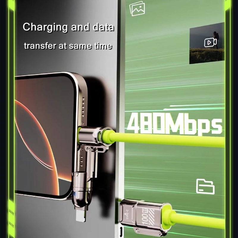 4 In 1 Blue 2m 6.6ft 100W Ultra Fast Charging Cable for Mobile Phones Tablets Laptops - Image 5