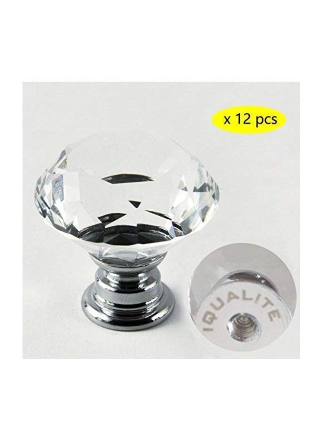 12-Piece Diamond Shape Crystal Glass Knobs Silver 1.1inch - Image 2
