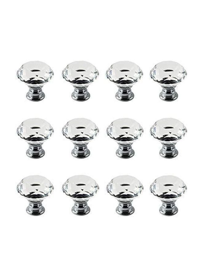 12-Piece Diamond Shape Crystal Glass Knobs Silver 1.1inch - Image 1