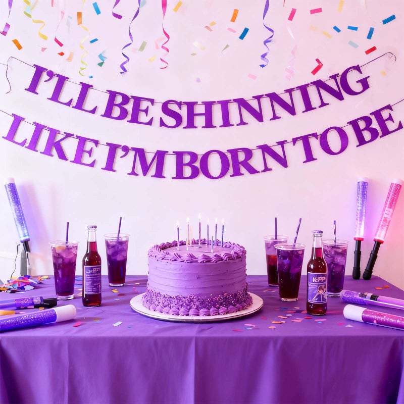 CHOOSE-IT â€œI'LL BE SHINNING LIKE I'M BORN TO BEâ€ Shine Like a Star Banner, Stage Performance & K-Pop Inspired Party Supplies for Birthday, Glitter Purple Demon Party Decor, Hunters Concert Theme Celebration - Image 2