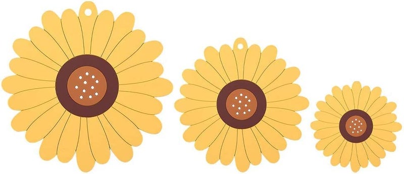 WE-CEF Sunflower mats Placemats Hot Pad Drink Coasters 3 Pack(20,15,10cm) Silicone Coasters, Flower Soft Rubber Coaster, Protect Furniture from Water Marks or Damage, Non Slip (Yellow) - Image 1