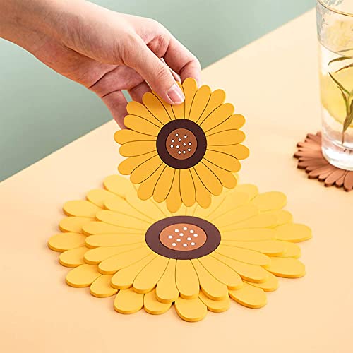 WE-CEF Sunflower mats Placemats Hot Pad Drink Coasters 3 Pack(20,15,10cm) Silicone Coasters, Flower Soft Rubber Coaster, Protect Furniture from Water Marks or Damage, Non Slip (Yellow) - Image 3