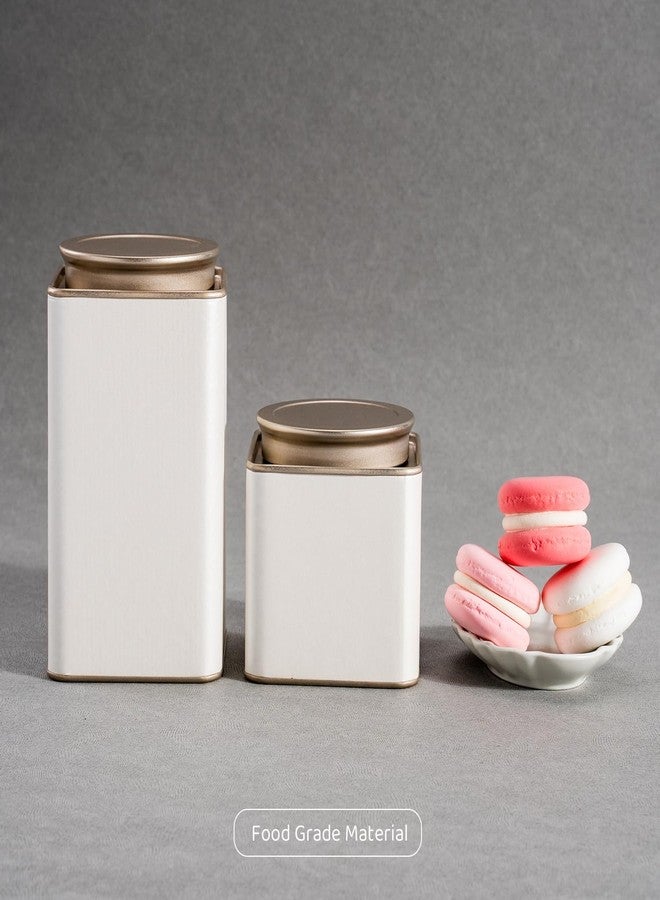 Tianhui 2 Packs Airtight Tea Tins for Loose Tea Square Cans Matcha Canister Empty Container for Kitchen Storage Coffee Beans Tea Can (White, Large) - Image 3